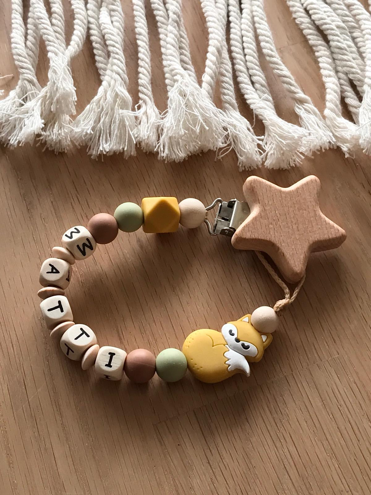 Kopie von Schnullerkette mit Namen Fuchs Geschenk Geburt Taufe Babyparty