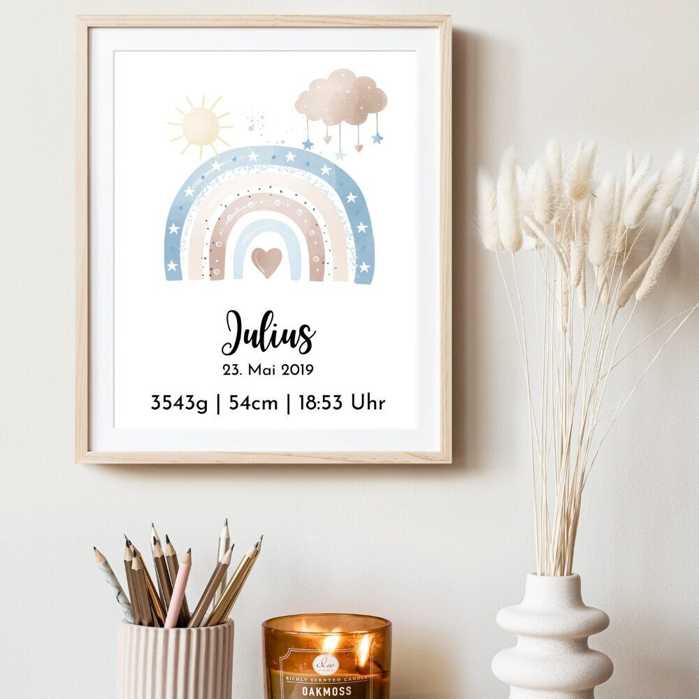 Geburtsposter - Regenbogen Blau