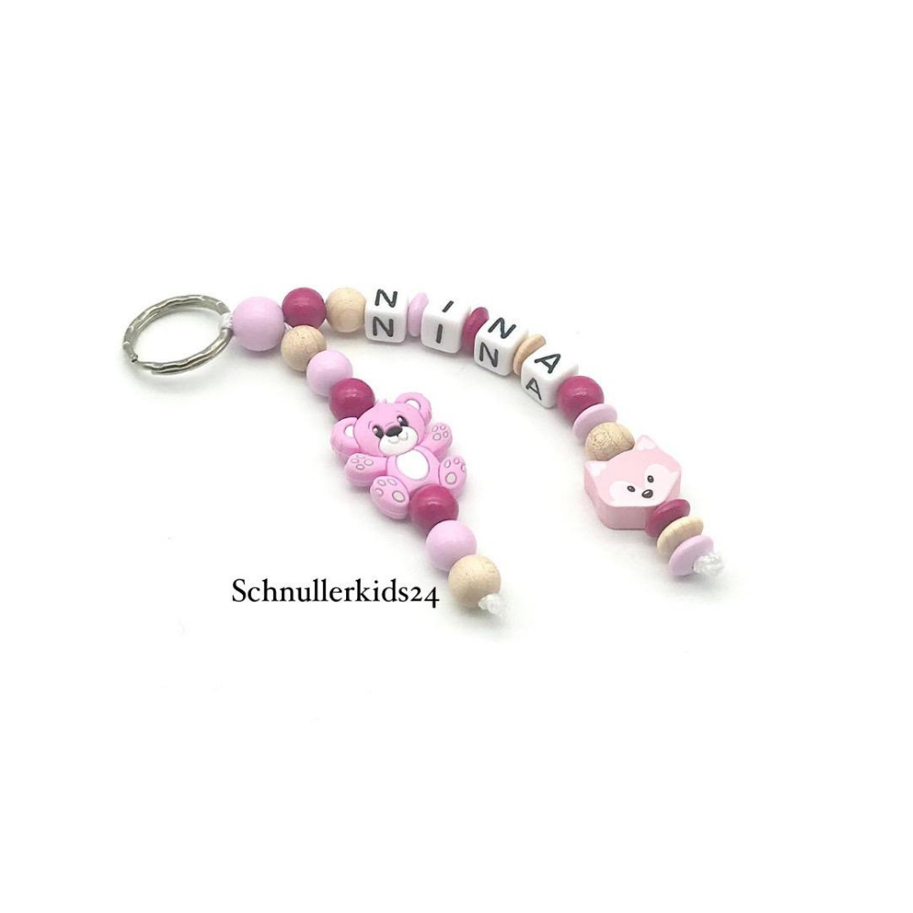 Schlüsselanhänger - Baby Rosa/Pink/Natur, Fuchs + Teddy