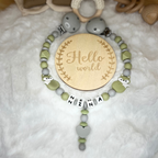 Set aus Schnullerkette & Kinderwagenkette | Fuchs | Herz | Olivegrün & Grau