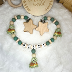 Set aus Schnullerkette & Kinderwagenkette | Schildkröte | Stern | Grün & Natur
