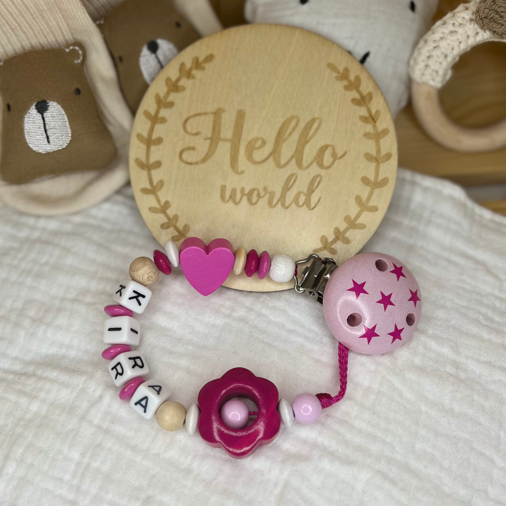 Schnullerkette - Pink | Herz | Blume