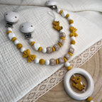 3er Set – Personalisierte Schnullerkette, Greifling & Kinderwagenkette - Reh - Baby Junge Mädchen