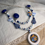 3er Set – Personalisierte Schnullerkette, Greifling & Kinderwagenkette - Fisch Oktopus Wal - Junge