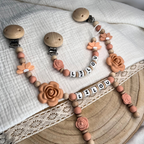 3er Set – Personalisierte Schnullerkette, Greifling & Kinderwagenkette - Blume - Baby Mädchen