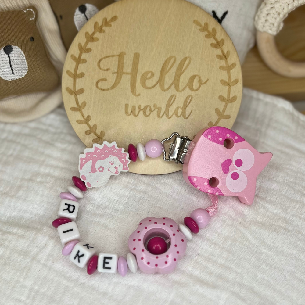 Schnullerkette - Pink | Igel | Eule