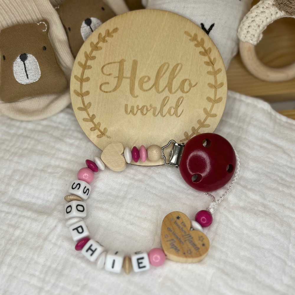 Schnullerkette - Rosa | Natur | Herz