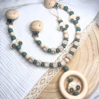 3er Set – Personalisierte Schnullerkette, Greifling & Kinderwagenkette - Auto - Baby Junge