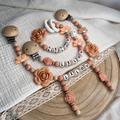 3er Set – Personalisierte Schnullerkette, Greifling & Kinderwagenkette - Blume - Baby Mädchen