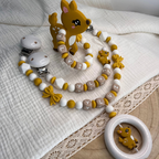 3er Set – Personalisierte Schnullerkette, Greifling & Kinderwagenkette - Reh - Baby Junge Mädchen