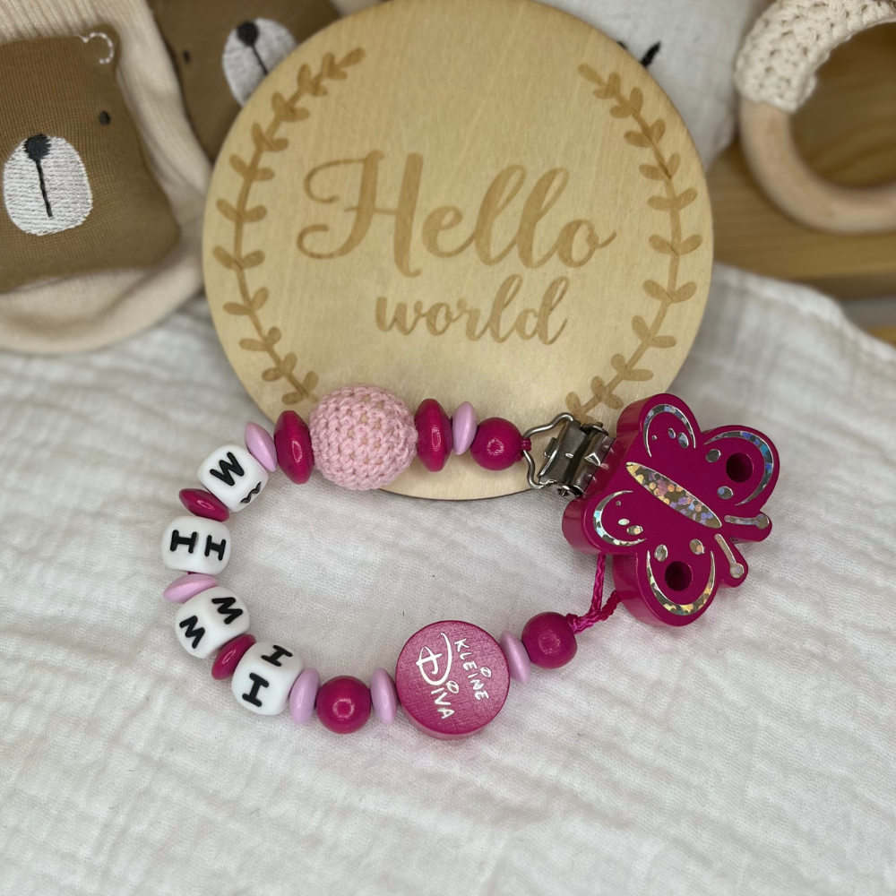 Schnullerkette - Pink | Schmetterling | Kleine Diva