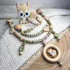 3er Set – Personalisierte Schnullerkette, Greifling & Kinderwagenkette - Mädchen Junge