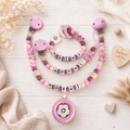 3er Set mit Namen Giraffe | Schnullerkette, Greifring & Kinderwagenkette