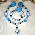 Set aus Schnullerkette & Kinderwagenkette | Teddy | Polizeiauto | Grau & Blau
