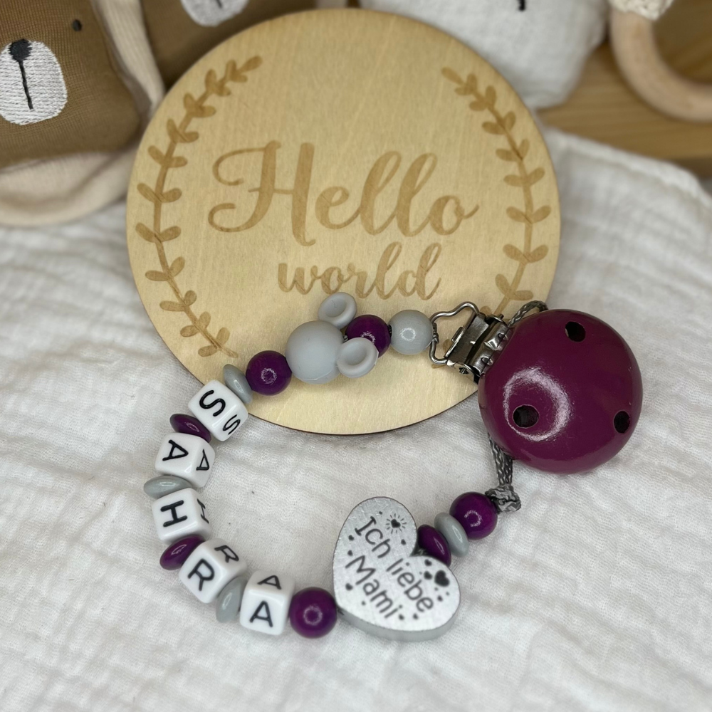 Schnullerkette - Lila | Micky Mouse | Herz