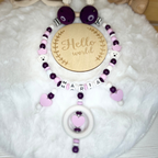 Set aus Schnullerkette & Kinderwagenkette | Herz | Teddybär | Rosa, Violett & Weiß