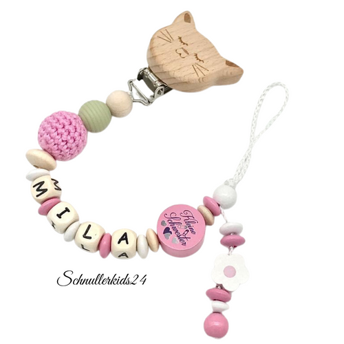 Personalisierte Schnullerkette für Mädchen mit Namen - Kleine Schwester - Geschenk zur Geburt