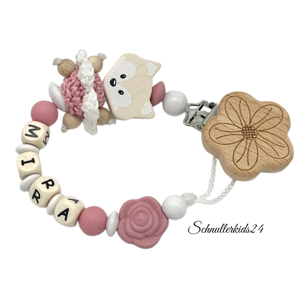 Schnullerkette personalisiert Mädchen, Fuchs Blume