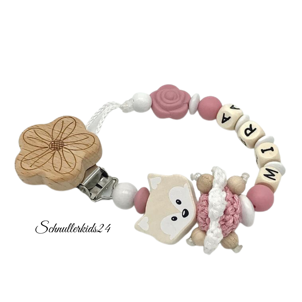 Schnullerkette personalisiert Mädchen, Fuchs Blume