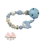 Schnullerkette mit Name und Wal in babyblau, weiß, Geschenk zur Geburt, Taufe .