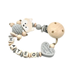 Schnullerkette mit Namen - Geschenk zur Geburt Taufe Babyparty - grau - Fuchs