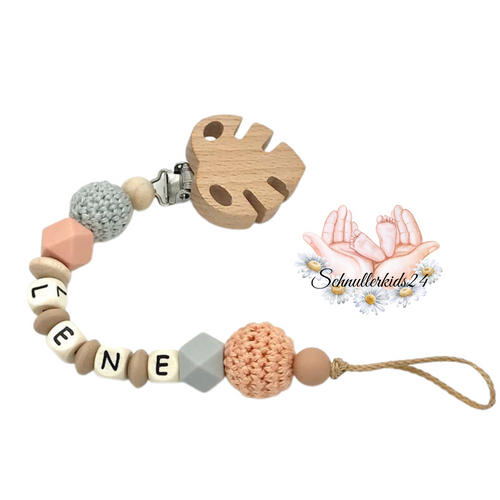 Schnullerkette für Mädchen mit Namen personalisiert - Babygeschenk zur Geburt,Taufe oder Babyparty