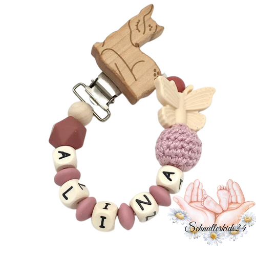Schnullerkette mit Namen - Mädchen - Geschenk zur Geburt, Taufe oder Babyparty