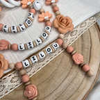 3er Set – Personalisierte Schnullerkette, Greifling & Kinderwagenkette - Blume - Baby Mädchen