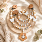 Baby Geschenkeset mit Namen | Schnullerkette, Greifling & Kinderwagenkette | Personalisiertes Babygeschenk zur Geburt & Taufe