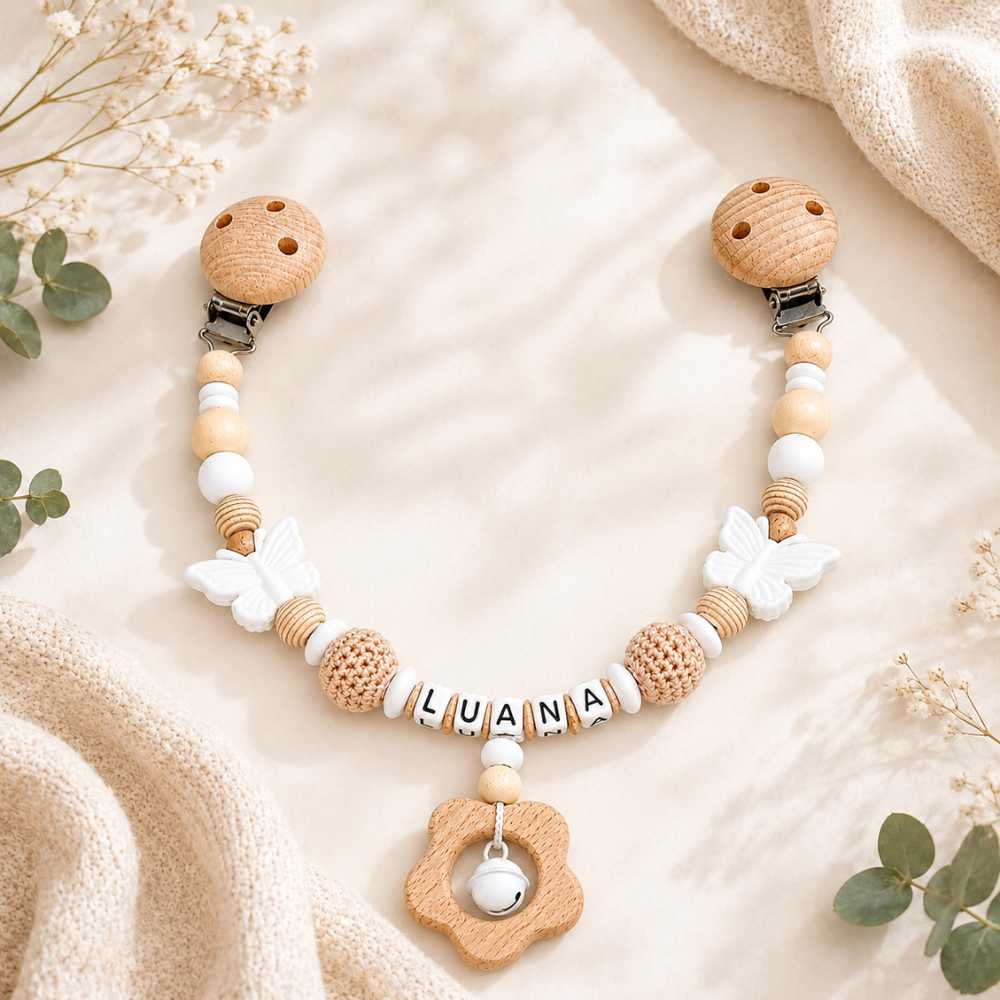 Baby Geschenkeset mit Namen | Schnullerkette, Greifling & Kinderwagenkette | Personalisiertes Babygeschenk zur Geburt & Taufe