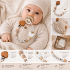 Baby Geschenkeset mit Namen | Schnullerkette, Greifling & Kinderwagenkette | Personalisiertes Babygeschenk zur Geburt & Taufe
