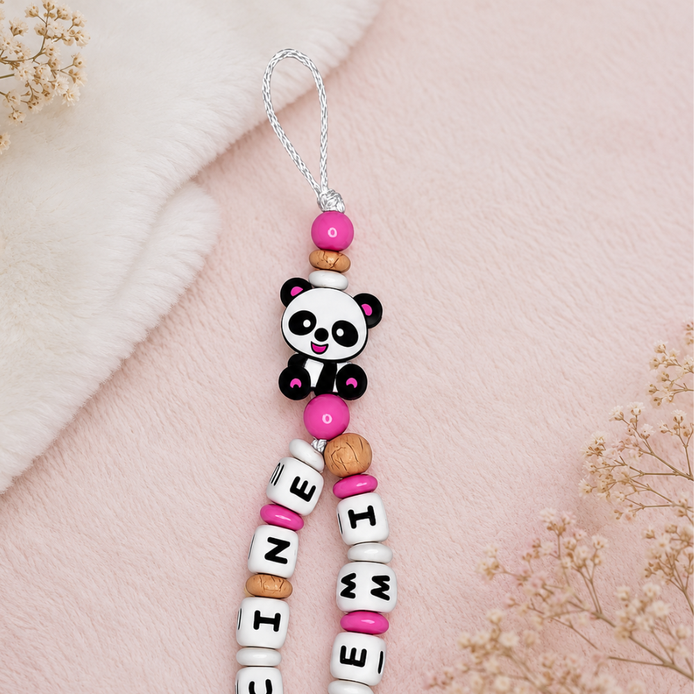 Schnullerkette mit Namen personalisiert – Panda für Mädchen  | Geschenk zur Geburt, Taufe & Babyparty