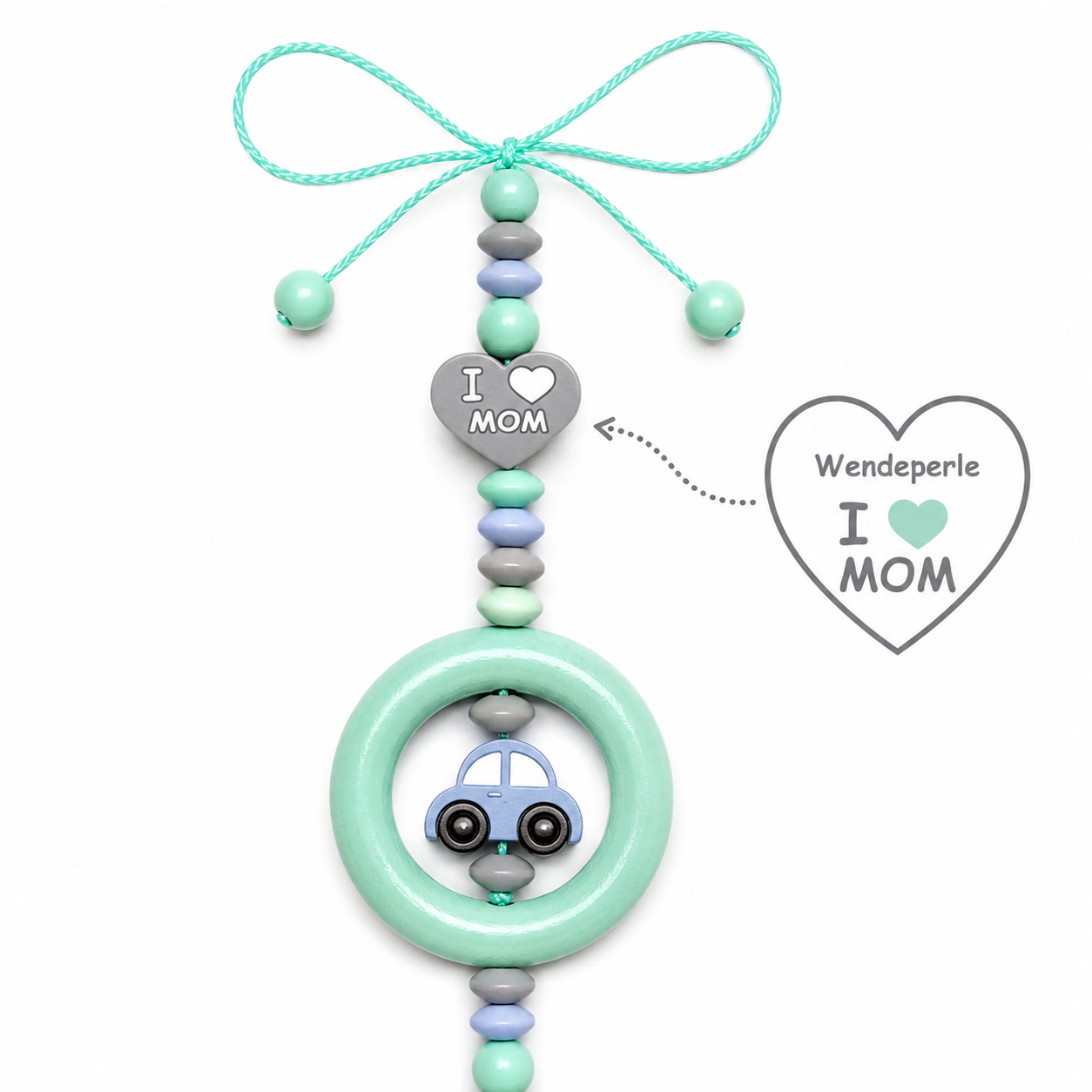 Zauberhafter Babyschalenanhänger Auto mit I LOVE MOM & I LOVE DAD – Wendeperle