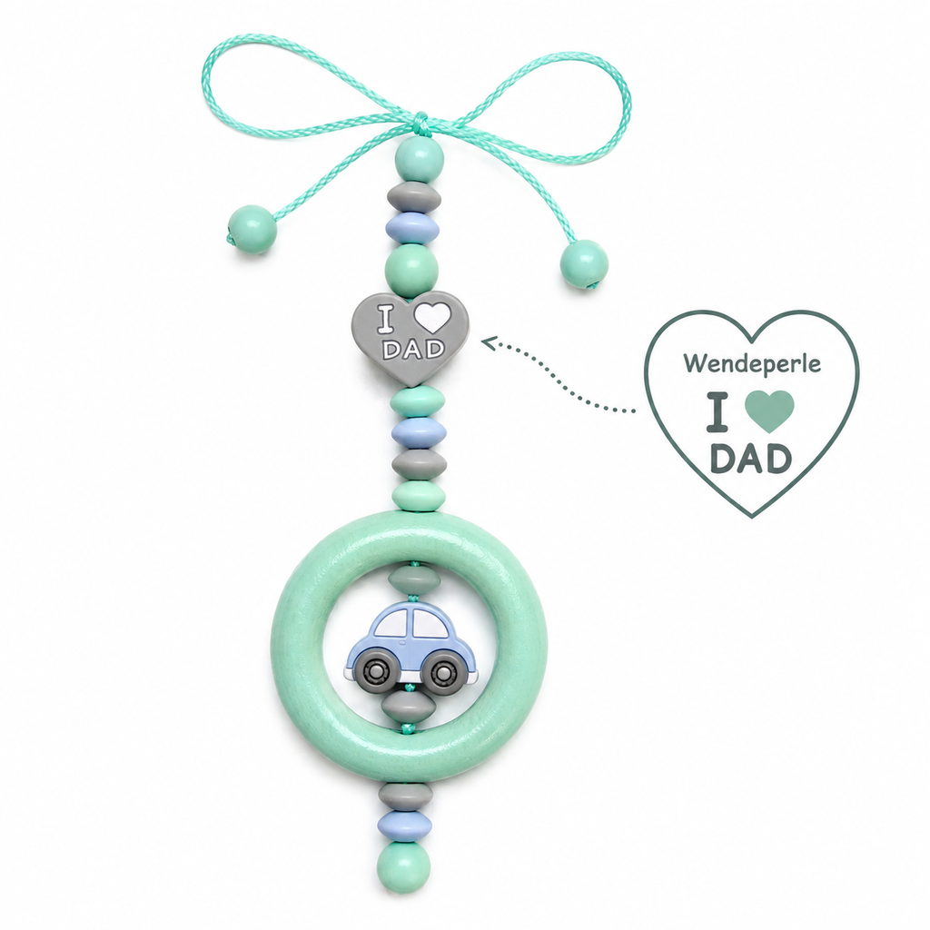 Zauberhafter Babyschalenanhänger Auto mit I LOVE MOM & I LOVE DAD – Wendeperle