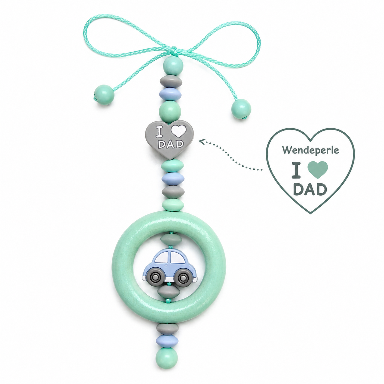 Zauberhafter Babyschalenanhänger Auto mit I LOVE MOM & I LOVE DAD – Wendeperle