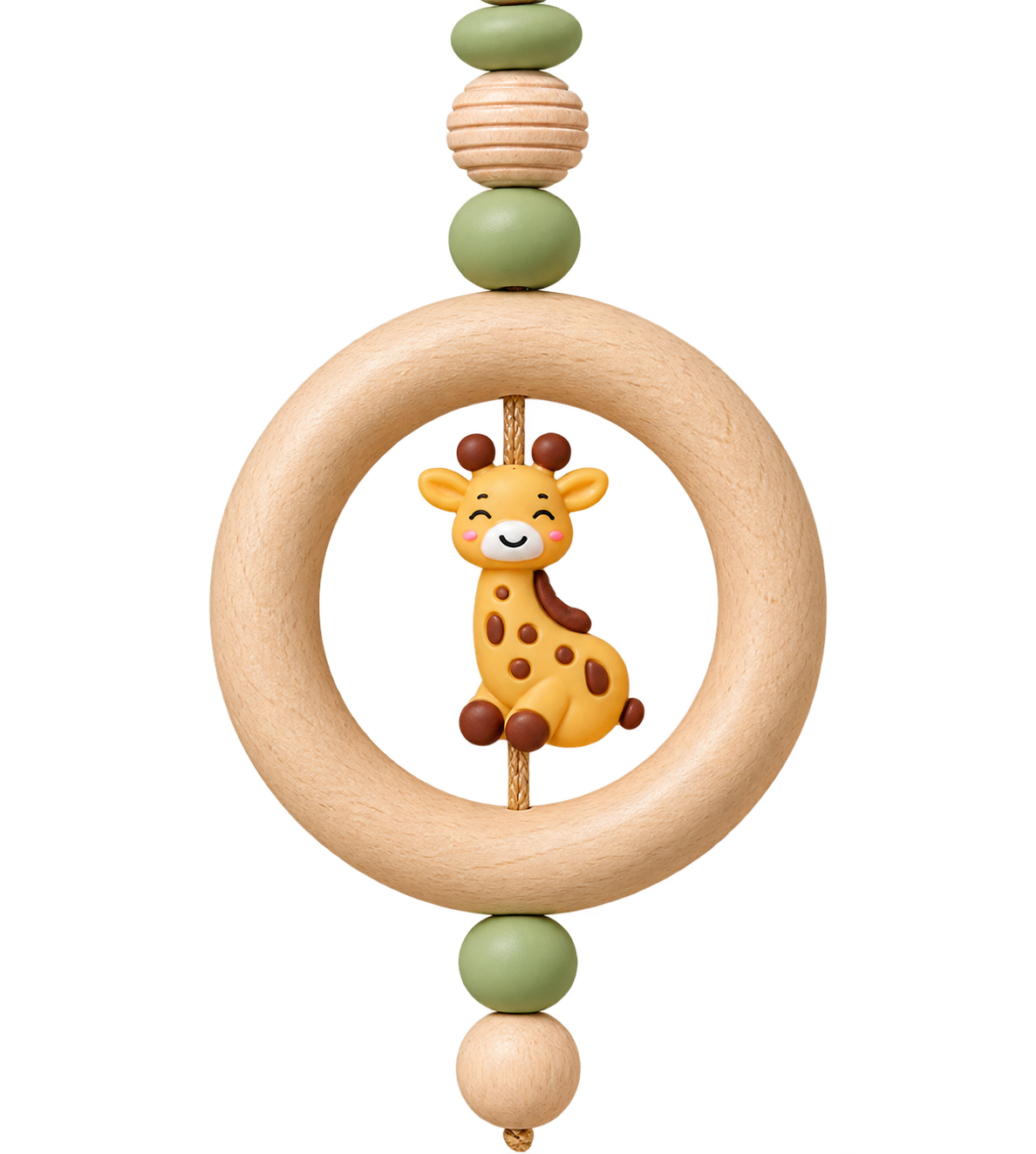 Babyschalenanhänger mit süßer Giraffe – Grün & Naturholz - Babygeschenk