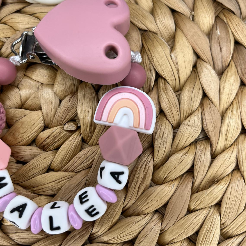 Schnullerkette mit Namen | Nuckelkette personalisiert | Schnullerhalter | Regenbogen | Geschenk Geburt  Rainbow