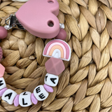 Schnullerkette mit Namen | Nuckelkette personalisiert | Schnullerhalter | Regenbogen | Geschenk Geburt  Rainbow