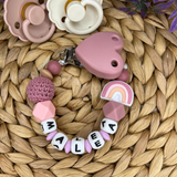 Schnullerkette mit Namen | Nuckelkette personalisiert | Schnullerhalter | Regenbogen | Geschenk Geburt  Rainbow