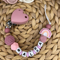 Schnullerkette für Mädchen mit Namen - Regenbogen - blush rosa