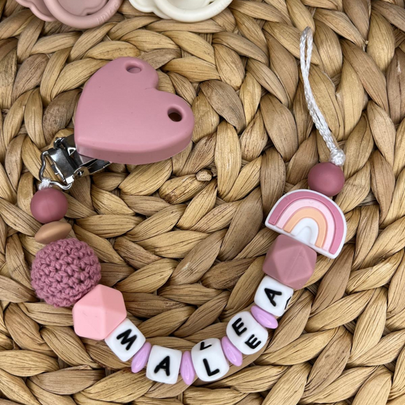 Schnullerkette mit Namen | Nuckelkette personalisiert | Schnullerhalter | Regenbogen | Geschenk Geburt  Rainbow
