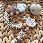 Schnullerkette personalisiert, Schnullerkette Mädchen,Junge, Babygeschenk Geburt, Eichhörchen, Reh,Schnullerkette mit Namen, Geschenk Geburt,