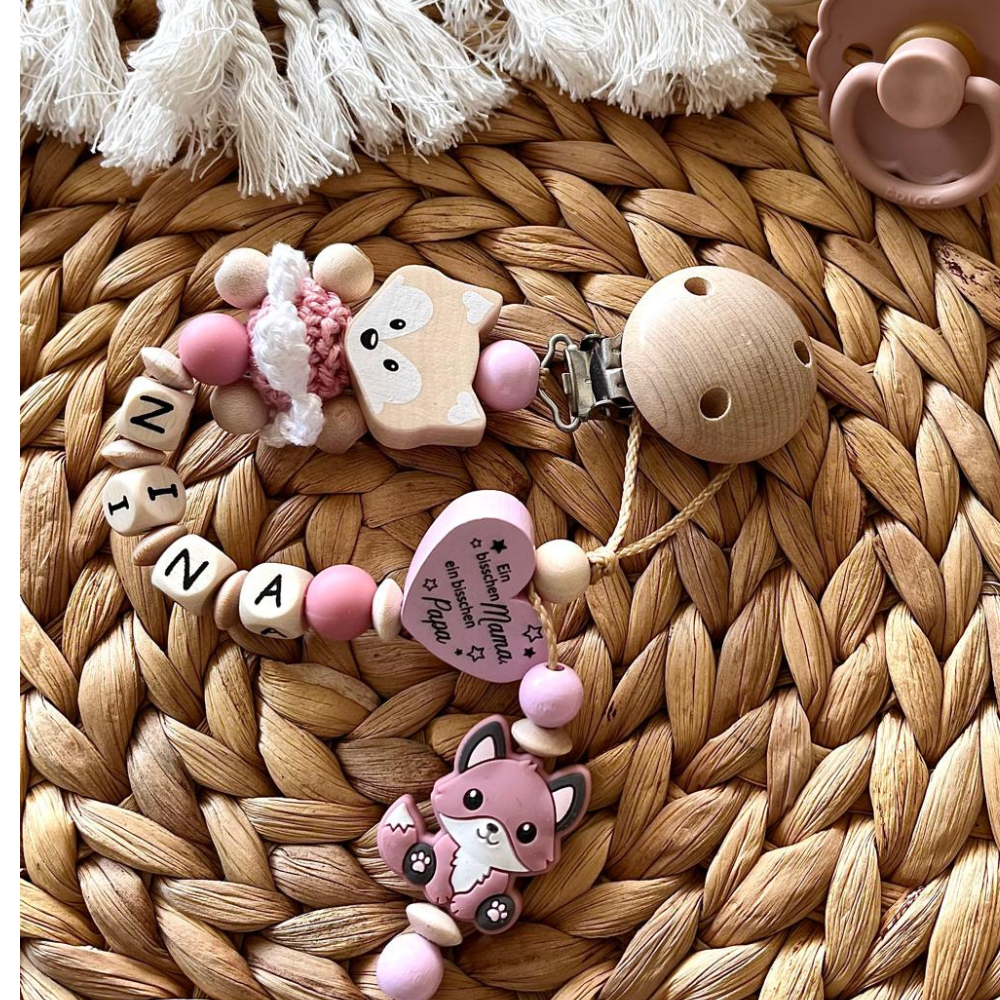 Schnullerkette personalisiert | Schnullerkettemit Namen Fuchs | Schnuller | Mädchen | Geburt,