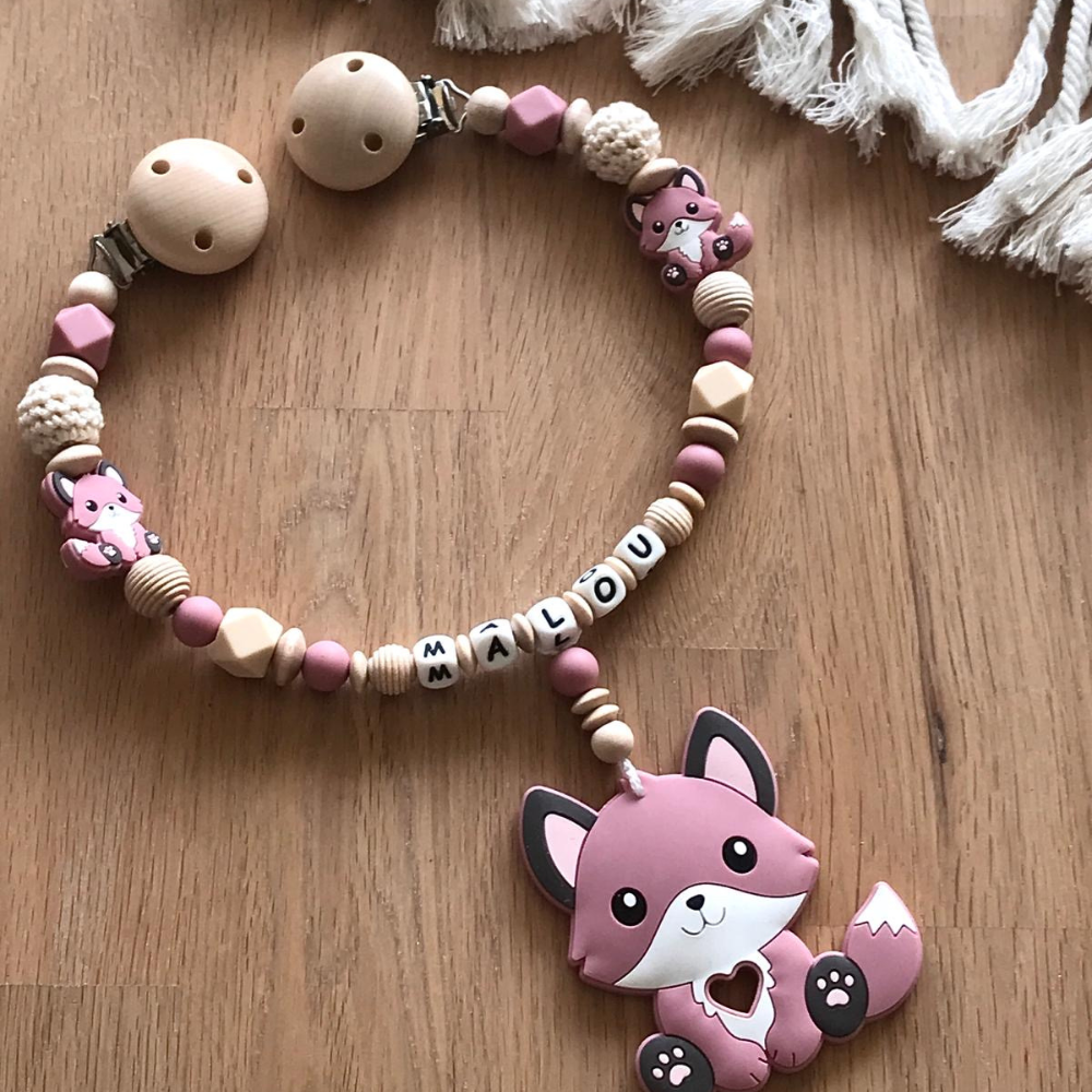 Kinderwagenkette Wagenkette mit Namen Mädchen Junge Fuchs Geschenk zur Geburt Taufe Babyparty