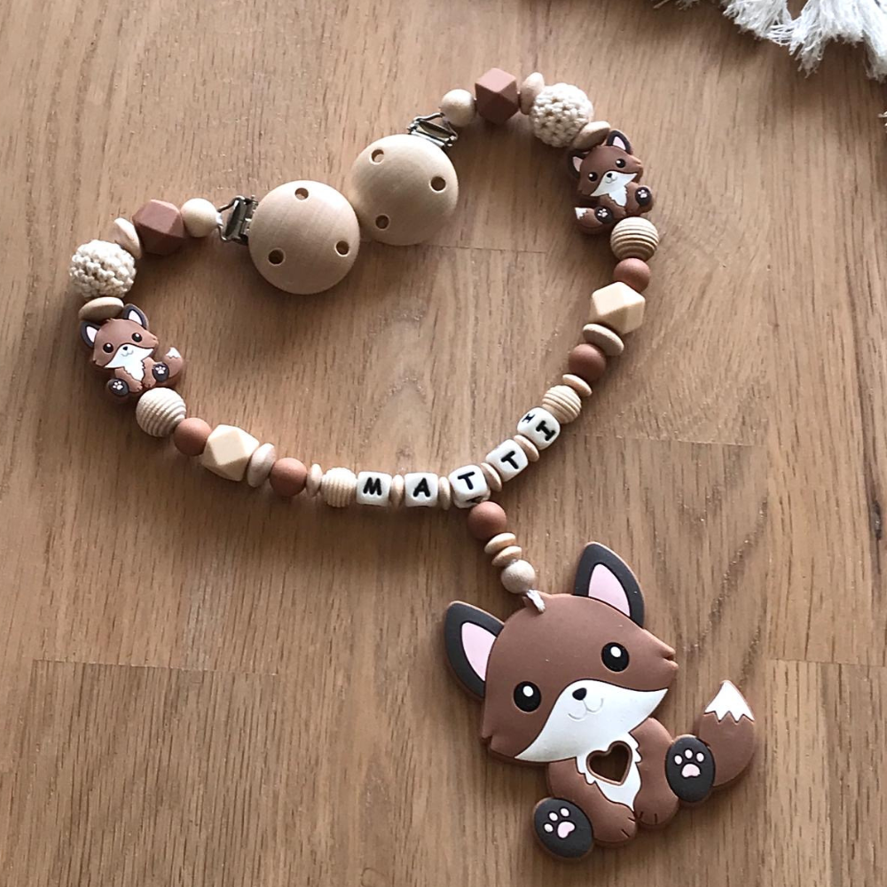Kinderwagenkette Wagenkette mit Namen Mädchen Junge Fuchs Geschenk zur Geburt Taufe Babyparty