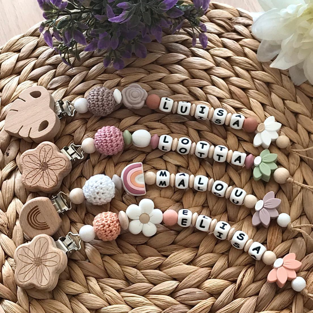 Schnullerkette personalisiert mit Name | Baby Schnullerband | Handgemacht | Holzclip | Geschenk | Geburt | Komfort|