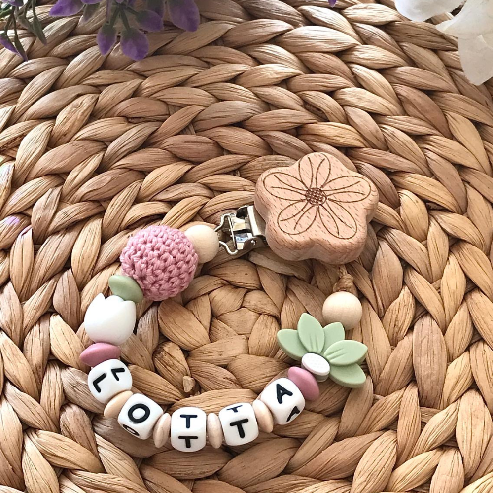 Schnullerkette personalisiert mit Name | Baby Schnullerband | Handgemacht | Holzclip | Geschenk | Geburt | Komfort|