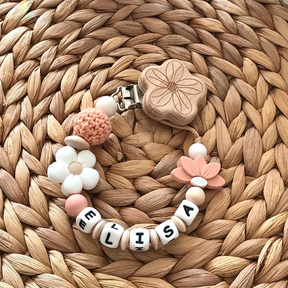 Schnullerkette personalisiert mit Name | Baby Schnullerband | Handgemacht | Holzclip | Geschenk | Geburt | Komfort|