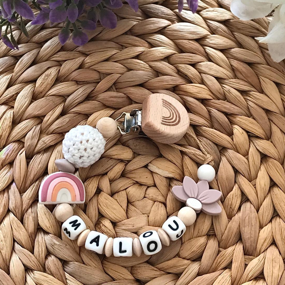 Schnullerkette personalisiert mit Name | Baby Schnullerband | Handgemacht | Holzclip | Geschenk | Geburt | Komfort|