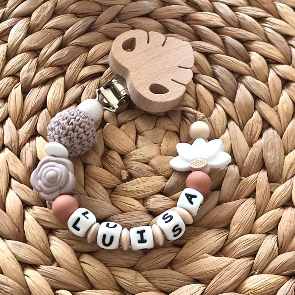 Schnullerkette personalisiert mit Name | Baby Schnullerband | Handgemacht | Holzclip | Geschenk | Geburt | Komfort|